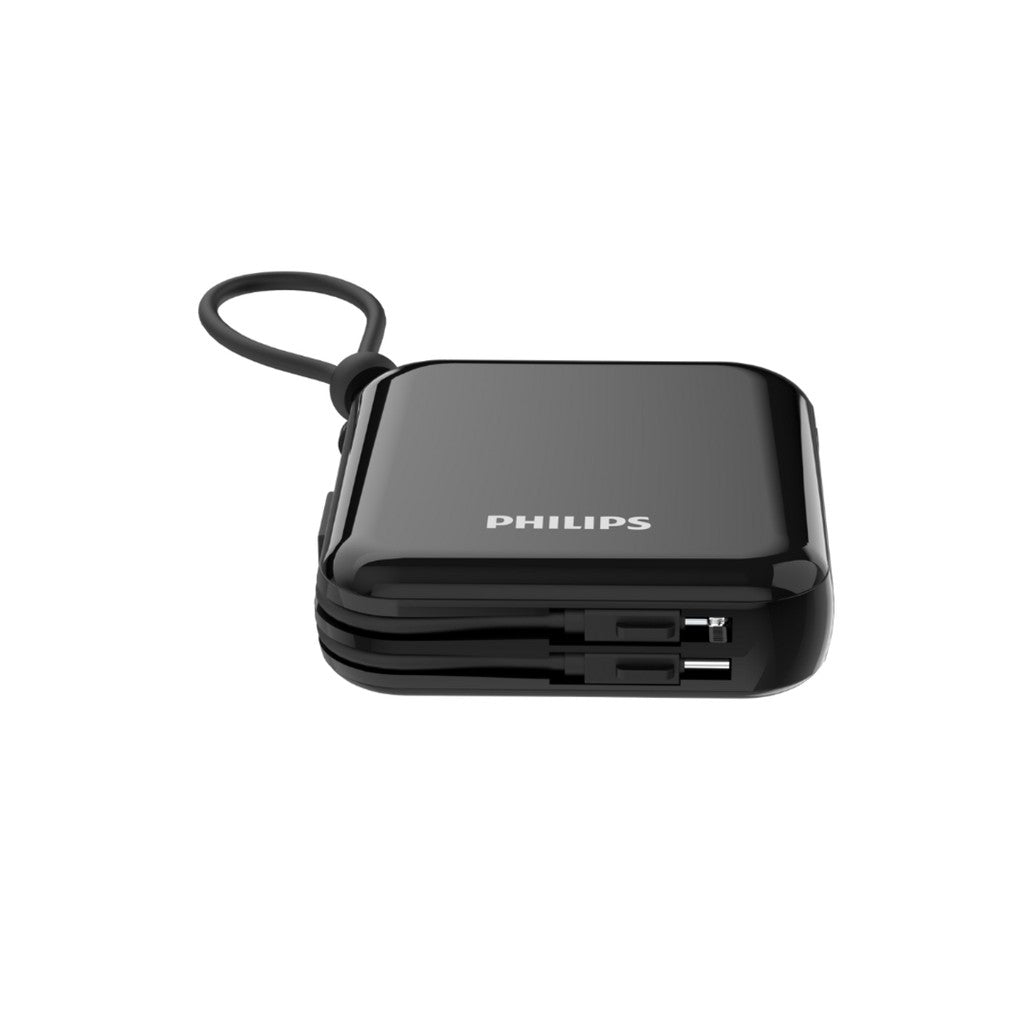 Philips 10K mAh Power Bank PD 20W Fast Charge Built-in USB-C & Lightning Cables Black (DLP5712CB/00)