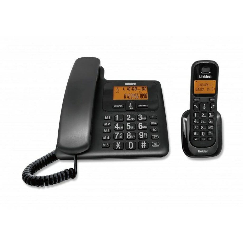 Uniden Cordless & Corded Combo Dect Phone Big Display Big Keypad Speaker Telephone Black (AT4505BK)