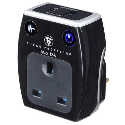 Masterplug High Gloss USB Adaptor with USB PD-22W Black (SRGAUAC22PB)