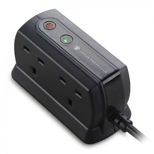 Masterplug Surge Compact Back-To-Back 4 Sockets Extension Lead 2 meter White/Black (SRGD42MB)