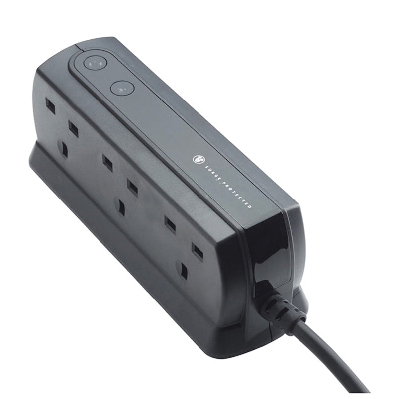 Masterplug Surge Compact Back-to-Back 6 Sockets Extension Lead 2 meter Black/ White (SRGD62MW)