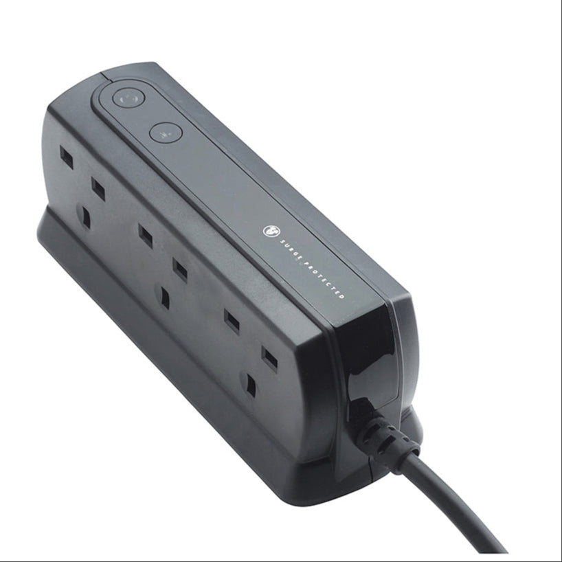 Masterplug Surge Compact Back-to-Back 6 Sockets Extension Lead 2 meter Black/ White (SRGD62MW)