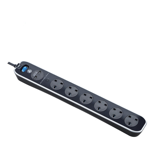Masterplug USB Surge Extension Lead with 2 x USB 6 Sockets 3 meter White (SRGLSU63PW)