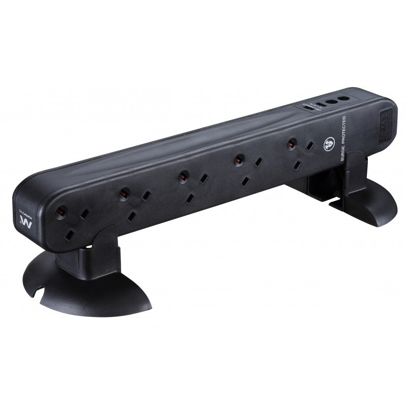 Masterplug Surge Protected 10 Sockets Tower Extension Leads 2 meter Black (SRGU102B)