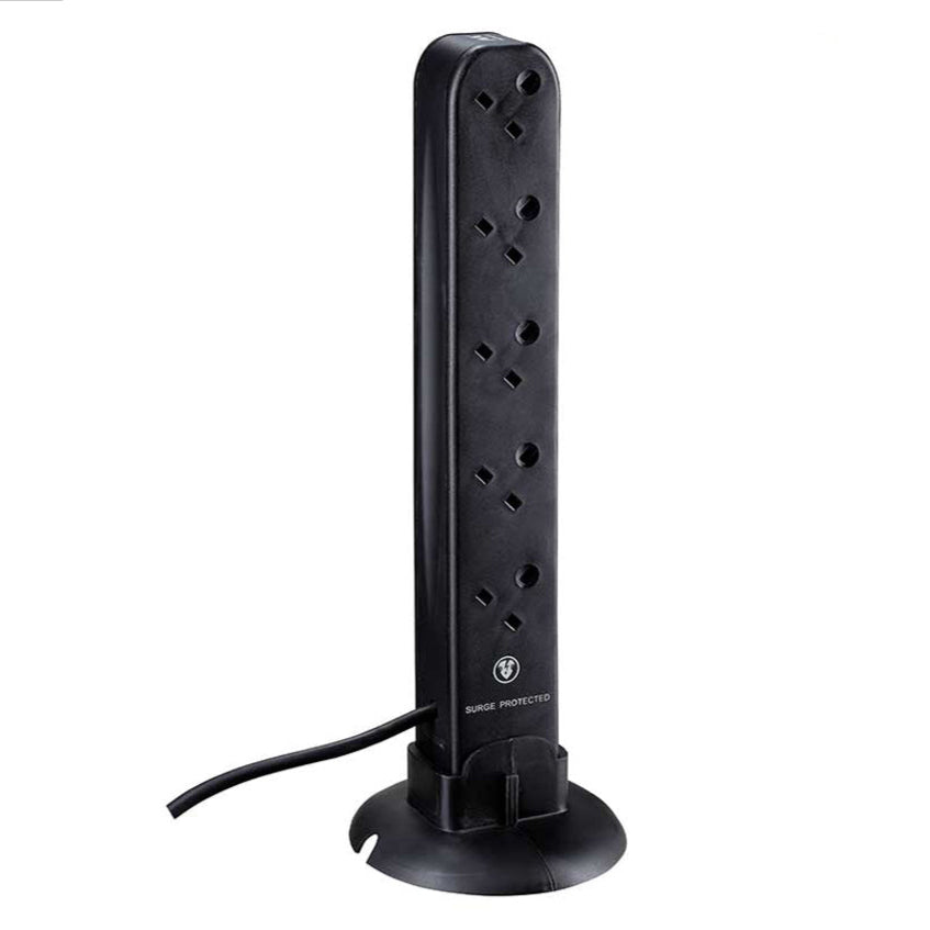 Masterplug Surge Protected 10 Sockets Tower Extension Leads 2 meter Black (SRGU102B)