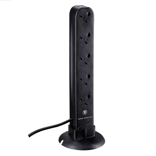 Masterplug Surge Protected 10 Sockets Tower Extension Leads 2 meter Black (SRGU102B)