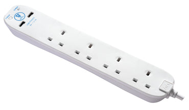 Masterplug Surge Extension Lead 4 Sockets with 2xUSB 2 meter Black/ White (SRGU42N)