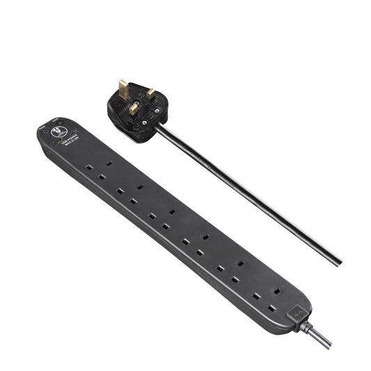 Masterplug Surge Extension Lead Fast Charge USB A&C 6 Sockets 2 meter Black/ White (SRGUAC2262N)