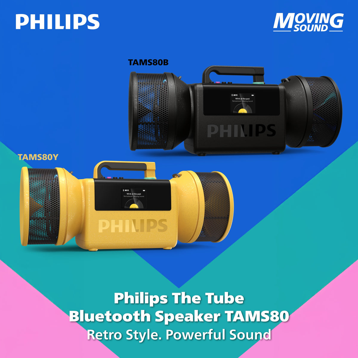 Philips The Tube Wireless Portable Speaker – 280W Max Stereo, IP67 Waterproof, 24H Playtime & LED Lights (TAMS80Y)