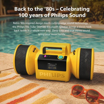 Philips The Tube Wireless Portable Speaker – 280W Max Stereo, IP67 Waterproof, 24H Playtime & LED Lights (TAMS80Y)