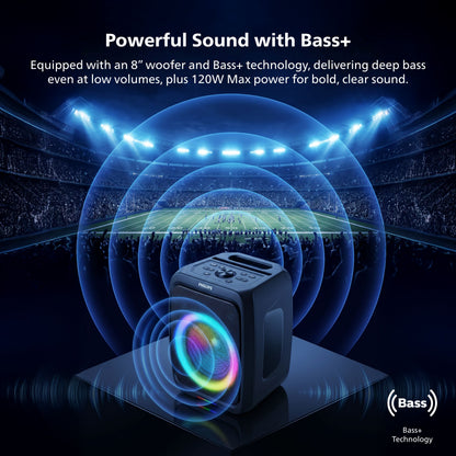 Philips Wireless Karaoke Party Speaker – Loud 120W Outdoor Speaker with Beat-Synced RGB Lights and App Control (TAX3000)