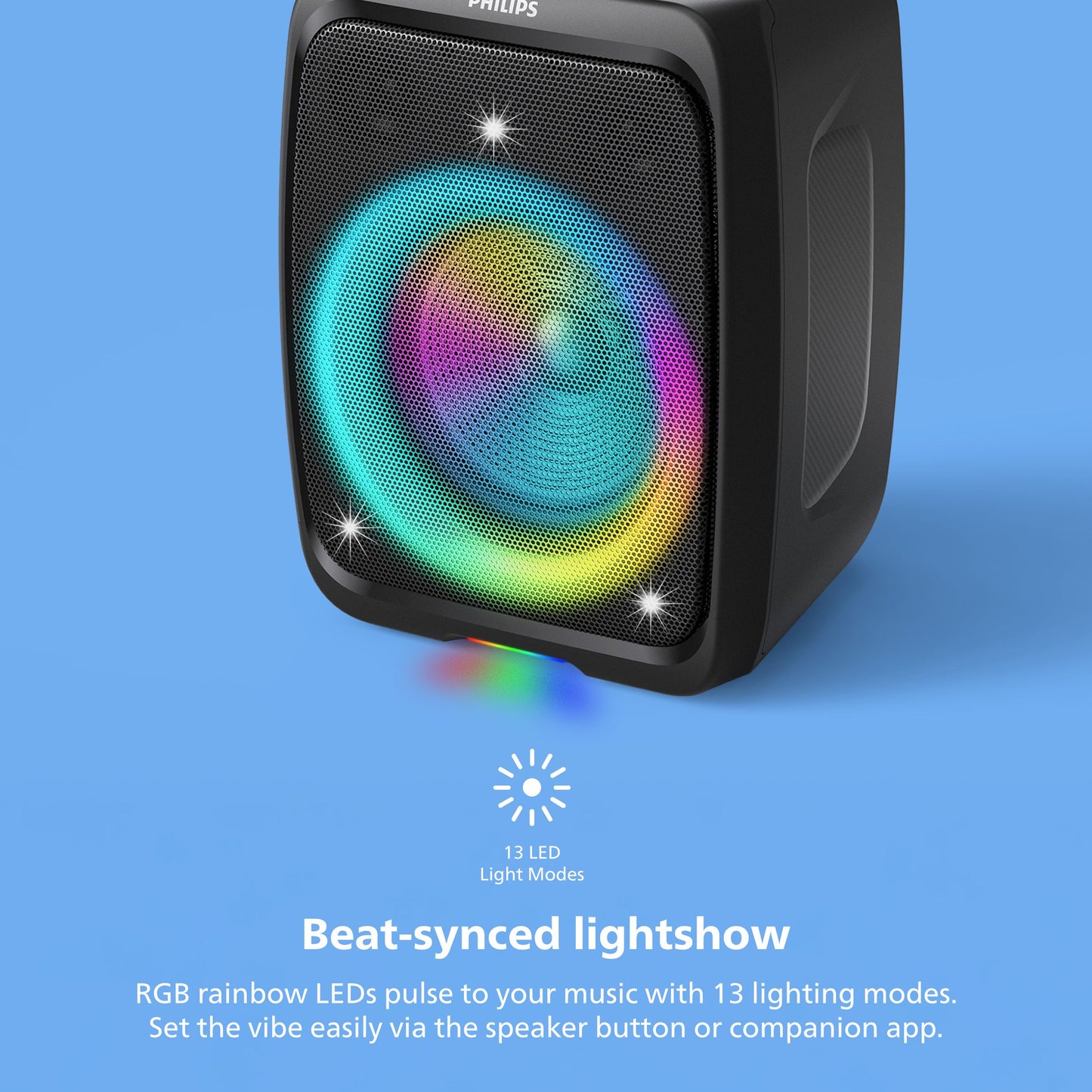Philips Wireless Karaoke Party Speaker – Loud 120W Outdoor Speaker with Beat-Synced RGB Lights and App Control (TAX3000)