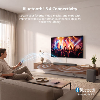 Philips 2.1 Channel Soundbar with Wireless Subwoofer - 260W Max Power, 6.5" Deep-Bass Sub, Bluetooth 5.4, HDMI ARC, Wall Mountable (TAB5500)