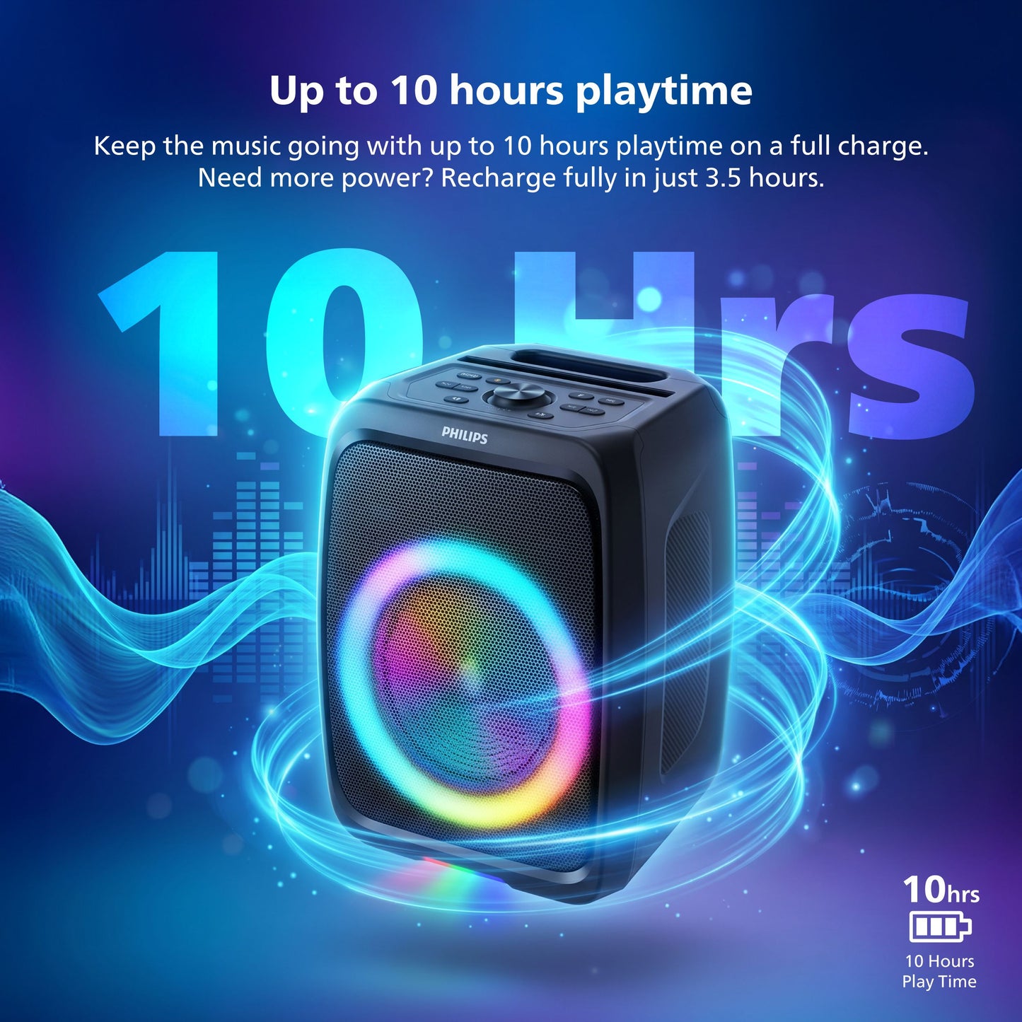 Philips Wireless Karaoke Party Speaker – Loud 120W Outdoor Speaker with Beat-Synced RGB Lights and App Control (TAX3000)