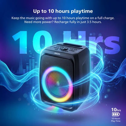 Philips Wireless Karaoke Party Speaker – Loud 120W Outdoor Speaker with Beat-Synced RGB Lights and App Control (TAX3000)