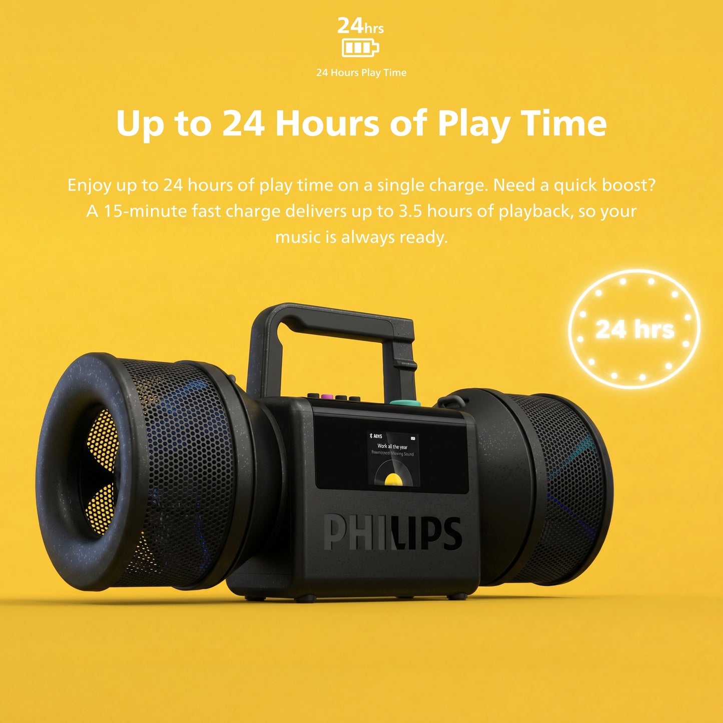 Philips The Tube Wireless Portable Speaker – 280W Max Stereo, IP67 Waterproof, 24H Playtime & LED Lights (TAMS80Y)