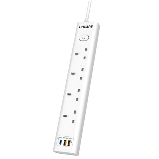 Philips 4 Gang Extension Socket with 2*USB A & 1*USB C On/off button (CHP8241WA/69)