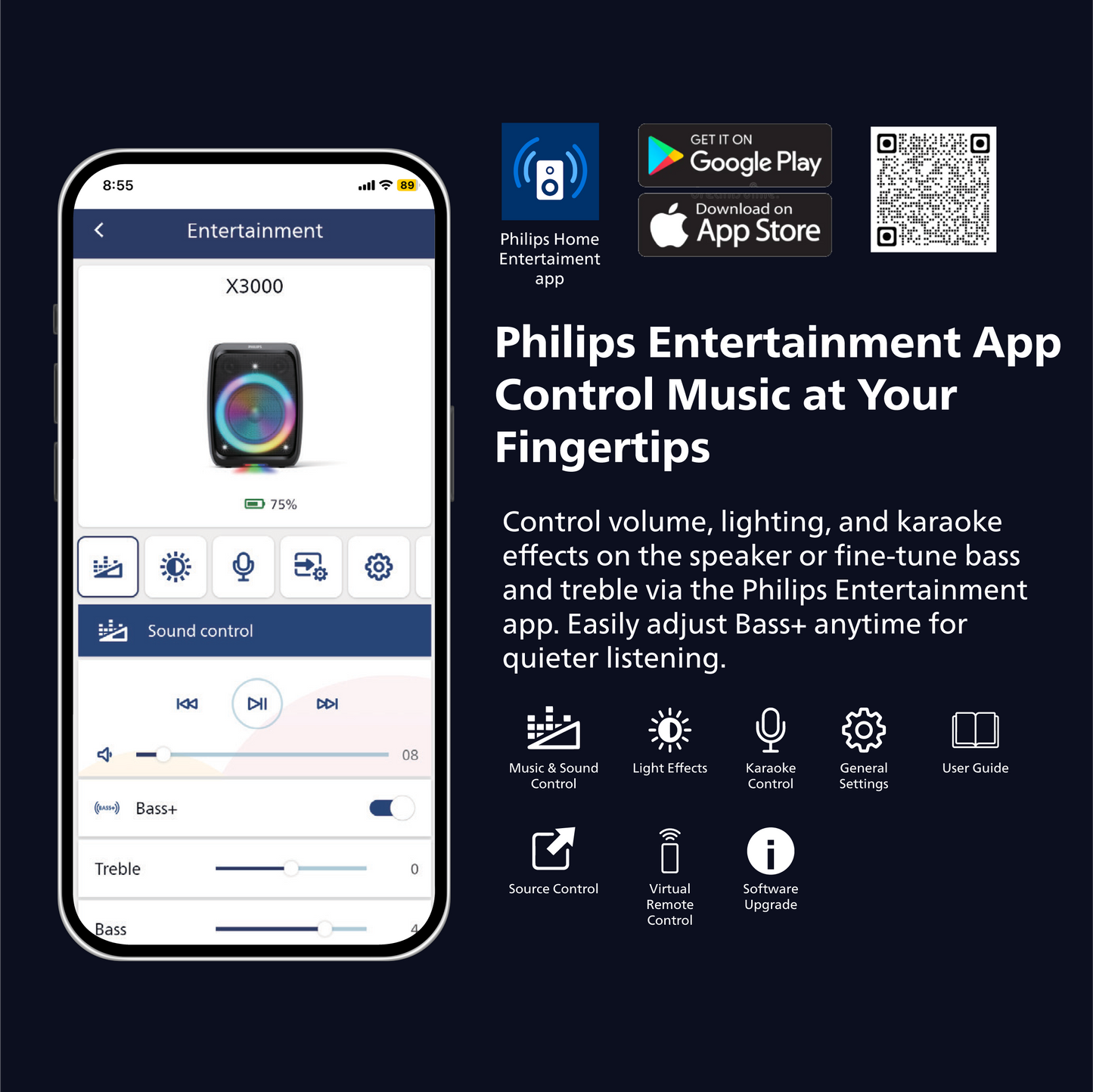 Philips Wireless Karaoke Party Speaker – Loud 120W Outdoor Speaker with Beat-Synced RGB Lights and App Control (TAX3000)