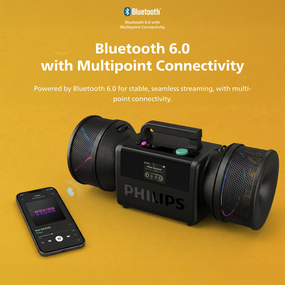 Philips The Tube Wireless Portable Speaker – 280W Max Stereo, IP67 Waterproof, 24H Playtime & LED Lights (TAMS80Y)