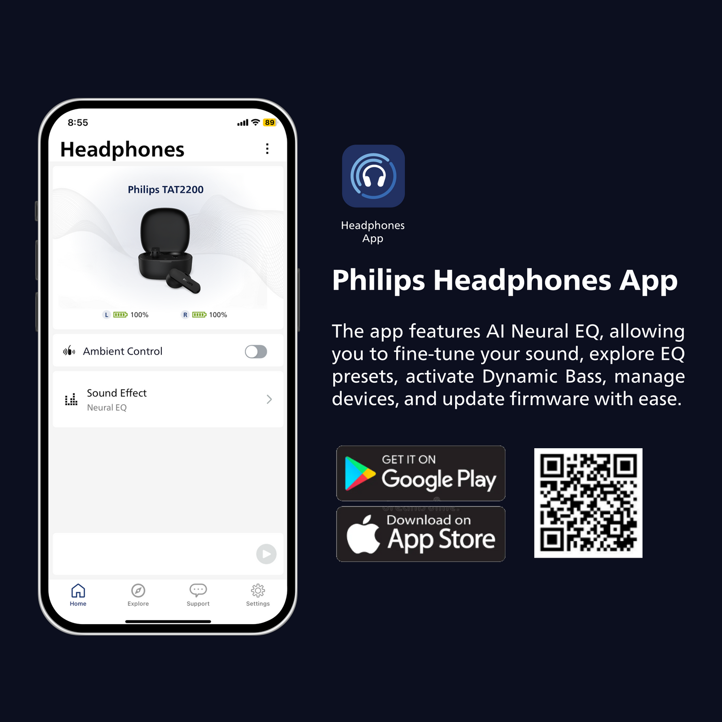 Philips True Wireless Earbuds | Active Noise Canceling, 4-Mic Clear Calls, Bluetooth 6.0, 36-Hour Battery & IPX4 Sweat Resistance (TAT2200)