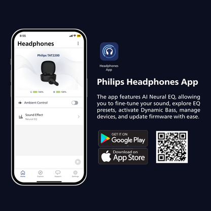 Philips True Wireless Earbuds | Active Noise Canceling, 4-Mic Clear Calls, Bluetooth 6.0, 36-Hour Battery & IPX4 Sweat Resistance (TAT2200)