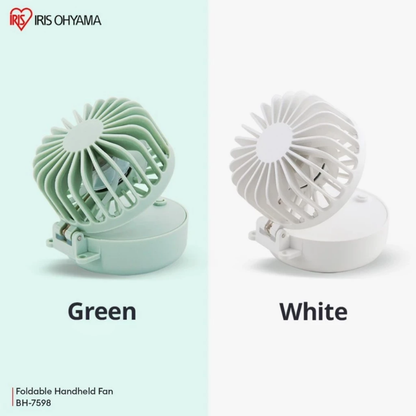 IRIS OHYAMA Mini Handy Foldable Fan USB Rechargeable Portable Handheld Fan 3 Wind Speeds White/Green (BH-7598)
