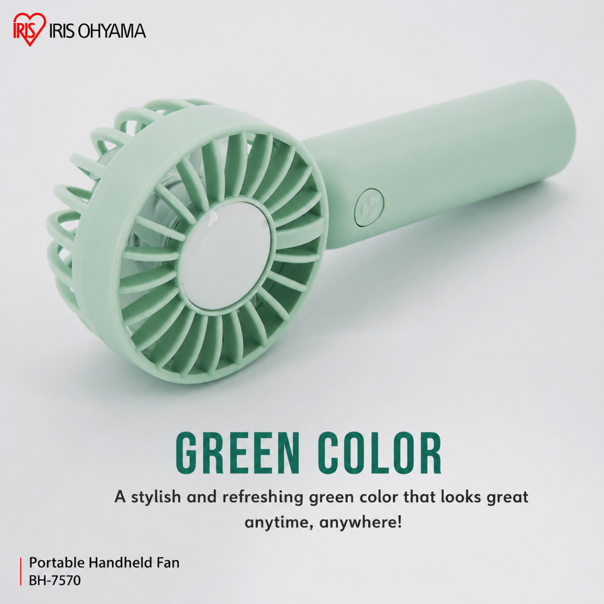 IRIS OHYAMA Handy Portable Fan Mini Handheld Fan 3 Wind Speed Levels USB Type-C Rechargeable (BH-7570)