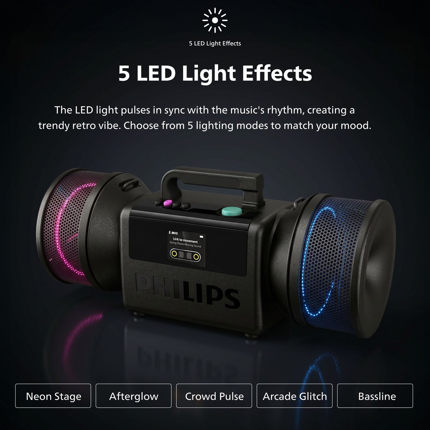Philips The Tube Wireless Portable Speaker – 280W Max Stereo, IP67 Waterproof, 24H Playtime & LED Lights (TAMS80Y)