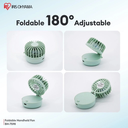 IRIS OHYAMA Mini Handy Foldable Fan USB Rechargeable Portable Handheld Fan 3 Wind Speeds White/Green (BH-7598)