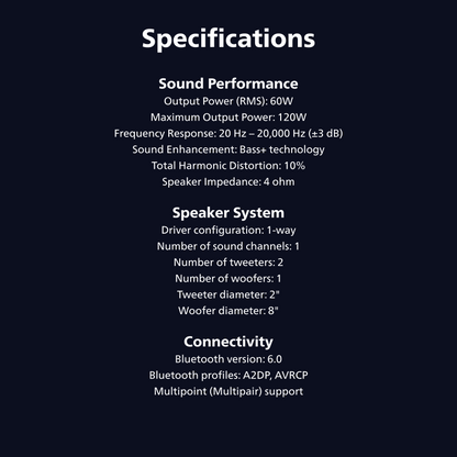 Philips Wireless Karaoke Party Speaker – Loud 120W Outdoor Speaker with Beat-Synced RGB Lights and App Control (TAX3000)