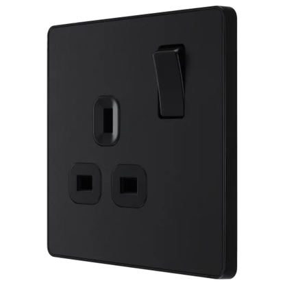 British General Evolve Matt Black 13A Single Switched Socket (PCDMB21B)