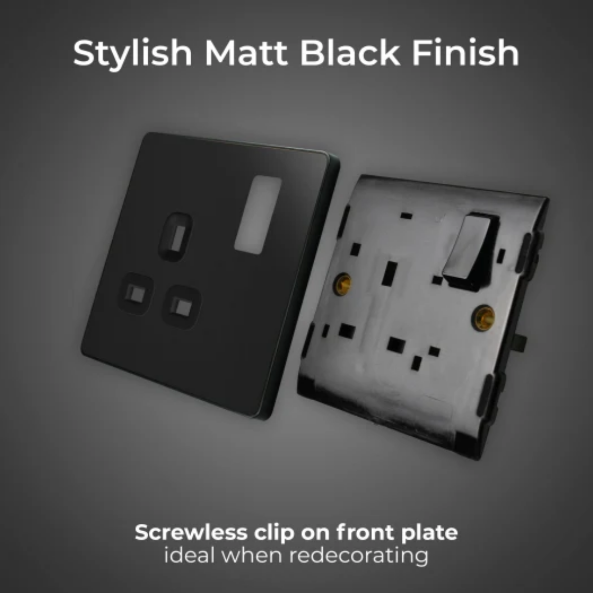 British General Evolve Matt Black 13A Single Switched Socket (PCDMB21B)