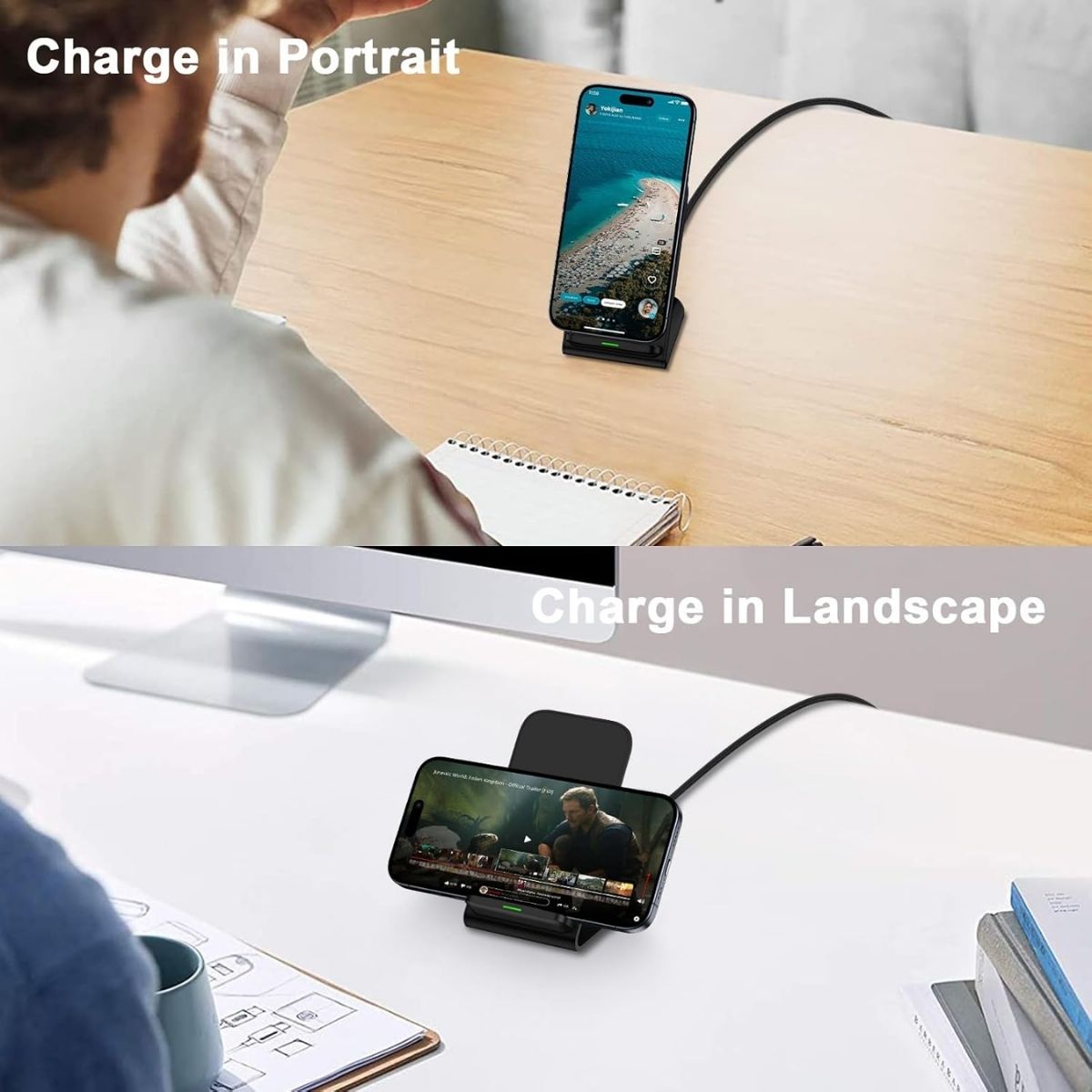 Philips 15W Qi Wireless Charger Stand | Fast Charging | USB-C Input | Anti-Slip | Black (DLP9212/00)