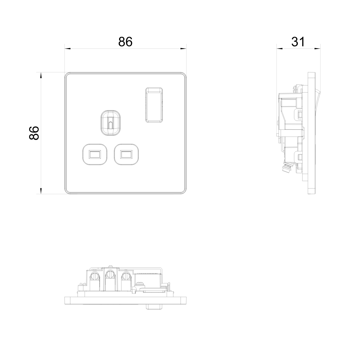 British General Evolve Matt Black 13A Single Switched Socket (PCDMB21B)