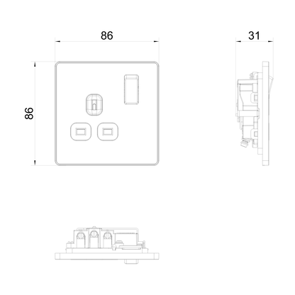British General Evolve Matt Black 13A Single Switched Socket (PCDMB21B)