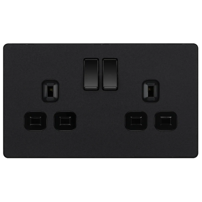 British General Evolve Matt Black 13A Double Switched Socket (PCDMB22B)