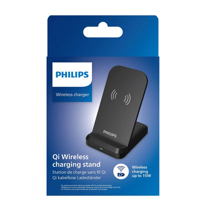 Philips 15W Qi Wireless Charger Stand | Fast Charging | USB-C Input | Anti-Slip | Black (DLP9212/00)