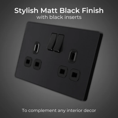 British General Evolve Matt Black 13A Double Switched Socket (PCDMB22B)