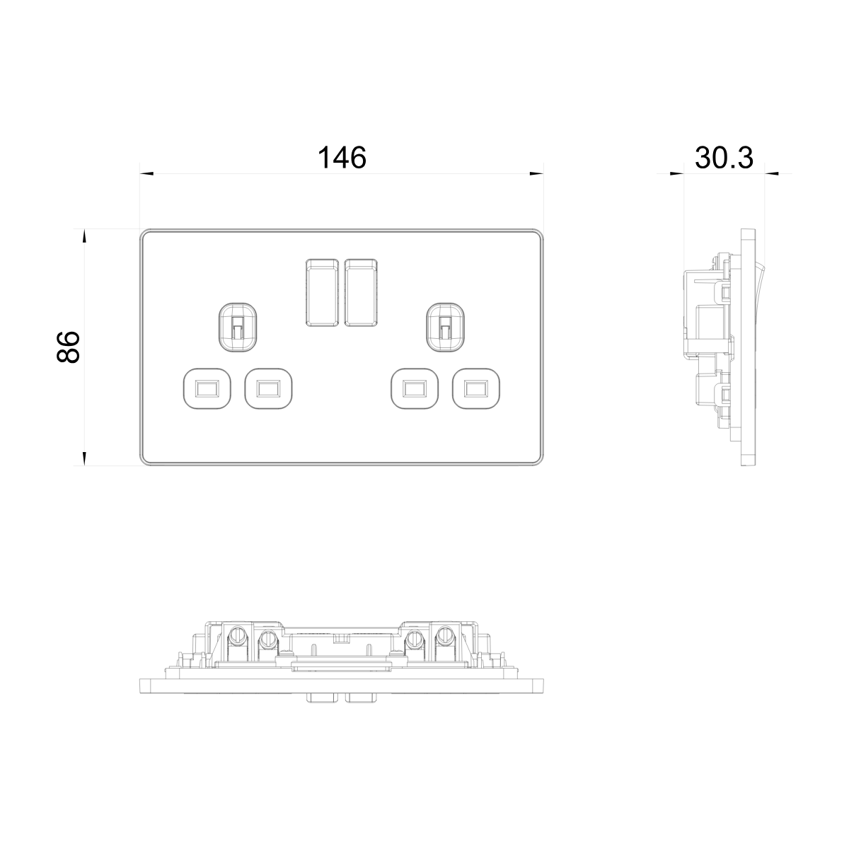 British General Evolve Matt Black 13A Double Switched Socket (PCDMB22B)