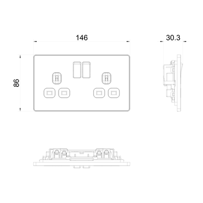 British General Evolve Matt Black 13A Double Switched Socket (PCDMB22B)