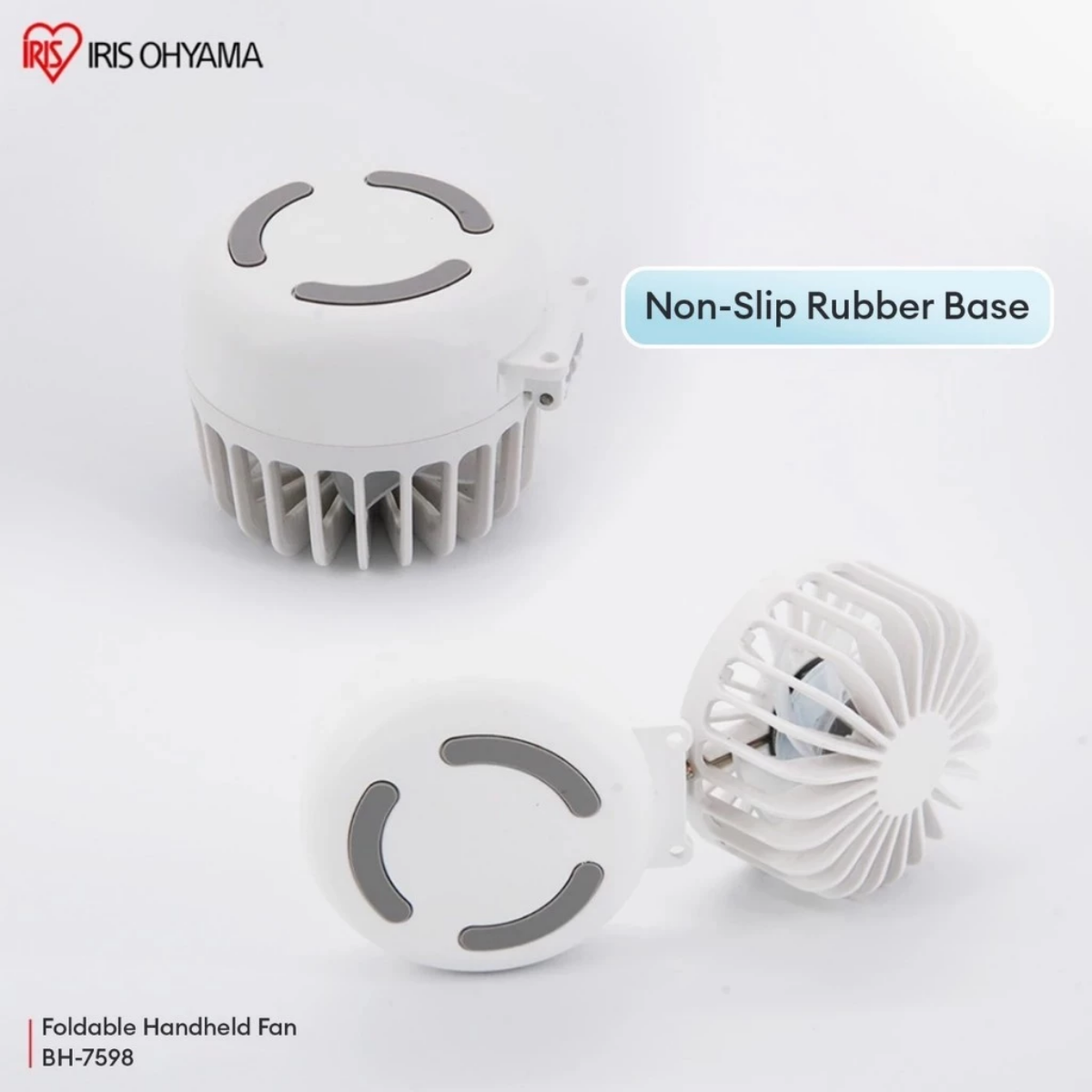 IRIS OHYAMA Mini Handy Foldable Fan USB Rechargeable Portable Handheld Fan 3 Wind Speeds White/Green (BH-7598)