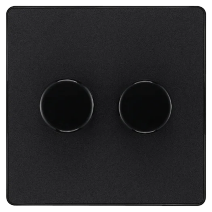 British General Evolve Matt Black 2 Gang 2 Way 400W Dimmer Switch (PCDMB82B)