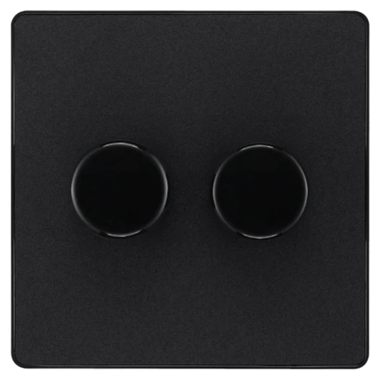 British General Evolve Matt Black 2 Gang 2 Way 400W Dimmer Switch (PCDMB82B)