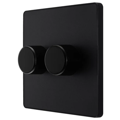 British General Evolve Matt Black 2 Gang 2 Way 400W Dimmer Switch (PCDMB82B)