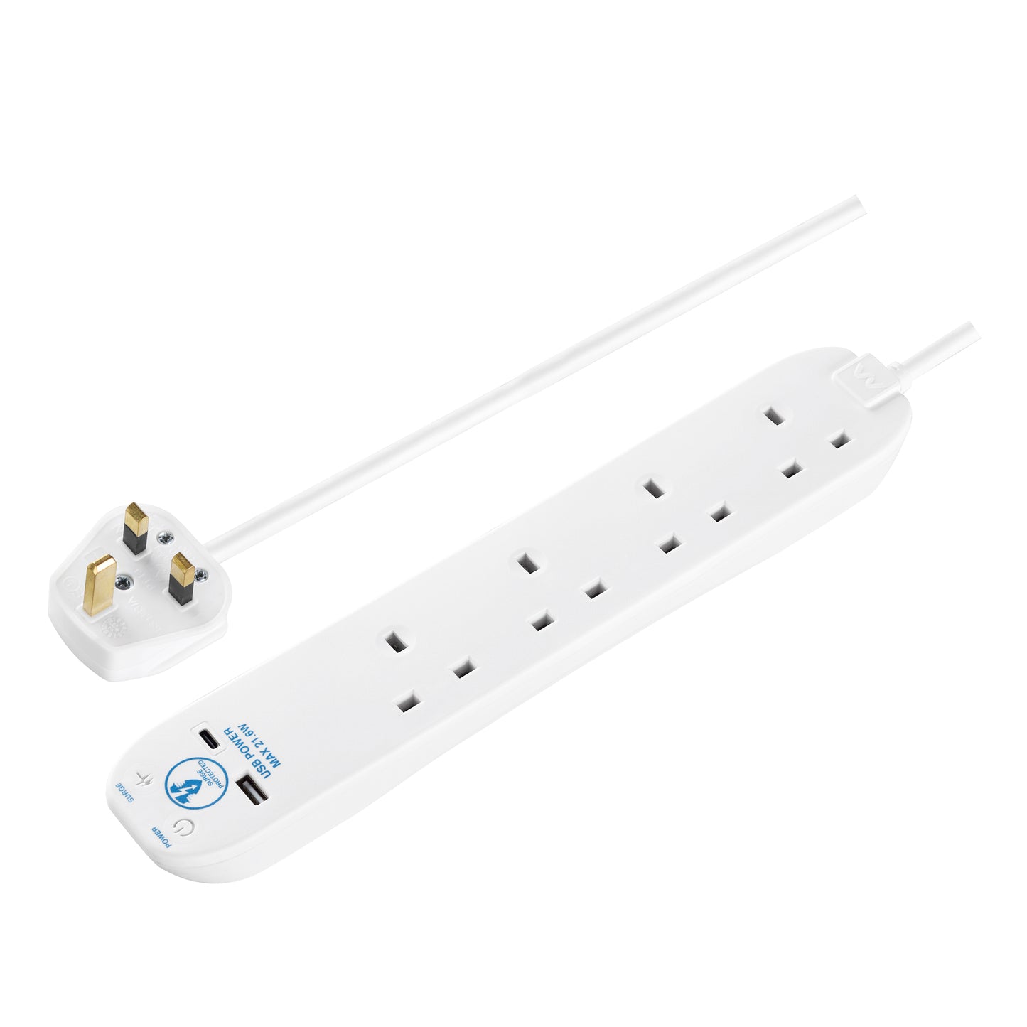 Masterplug Surge Extension Lead Fast Charge USB A&C 4 Sockets 2 meter Black/ White (SRGUAC2242N)