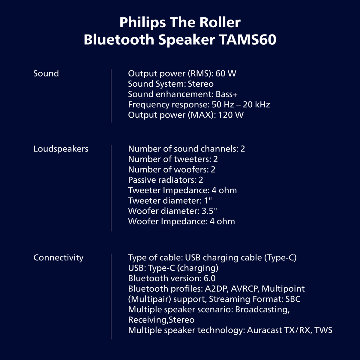 Philips Portable Waterproof Bluetooth Speaker The Tube (TAMS60)