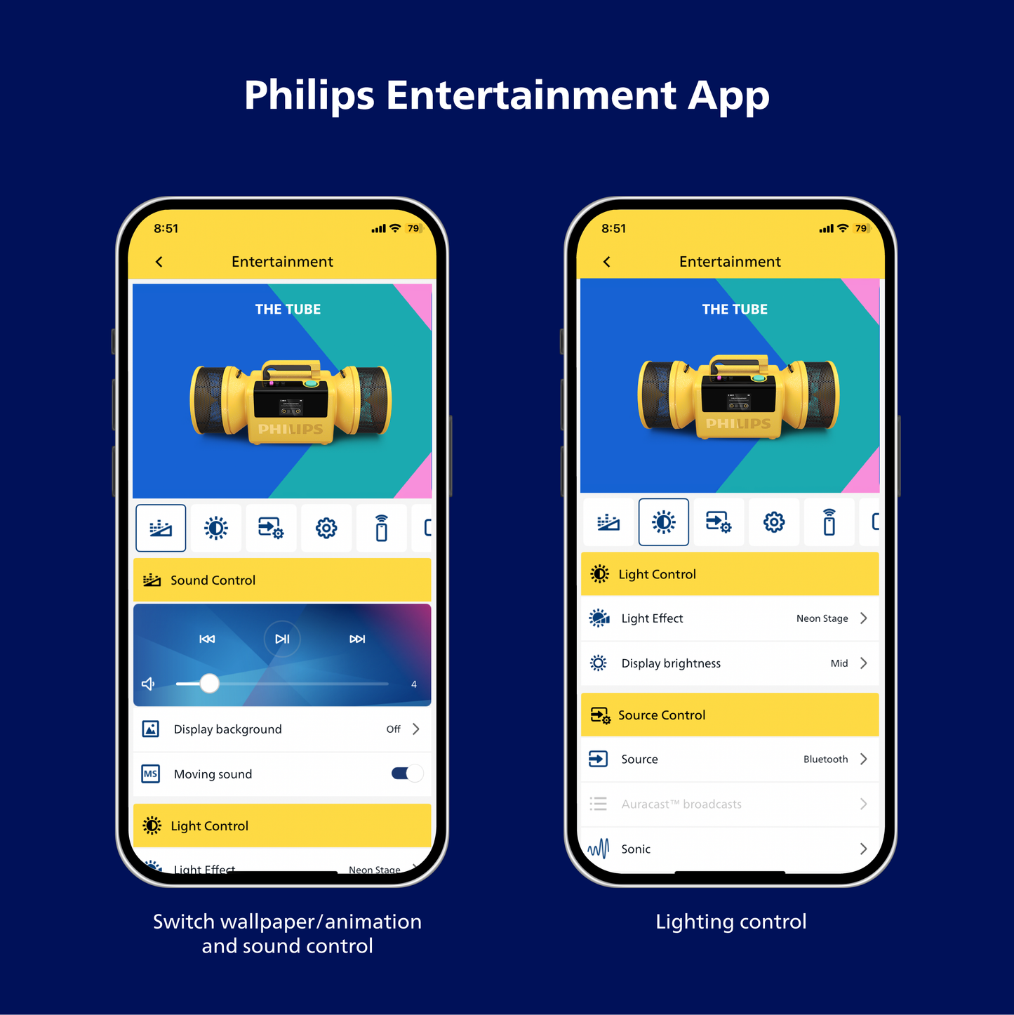 Philips The Tube Wireless Portable Speaker – 280W Max Stereo, IP67 Waterproof, 24H Playtime & LED Lights (TAMS80Y)
