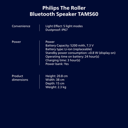 Philips Portable Waterproof Bluetooth Speaker The Tube (TAMS60)