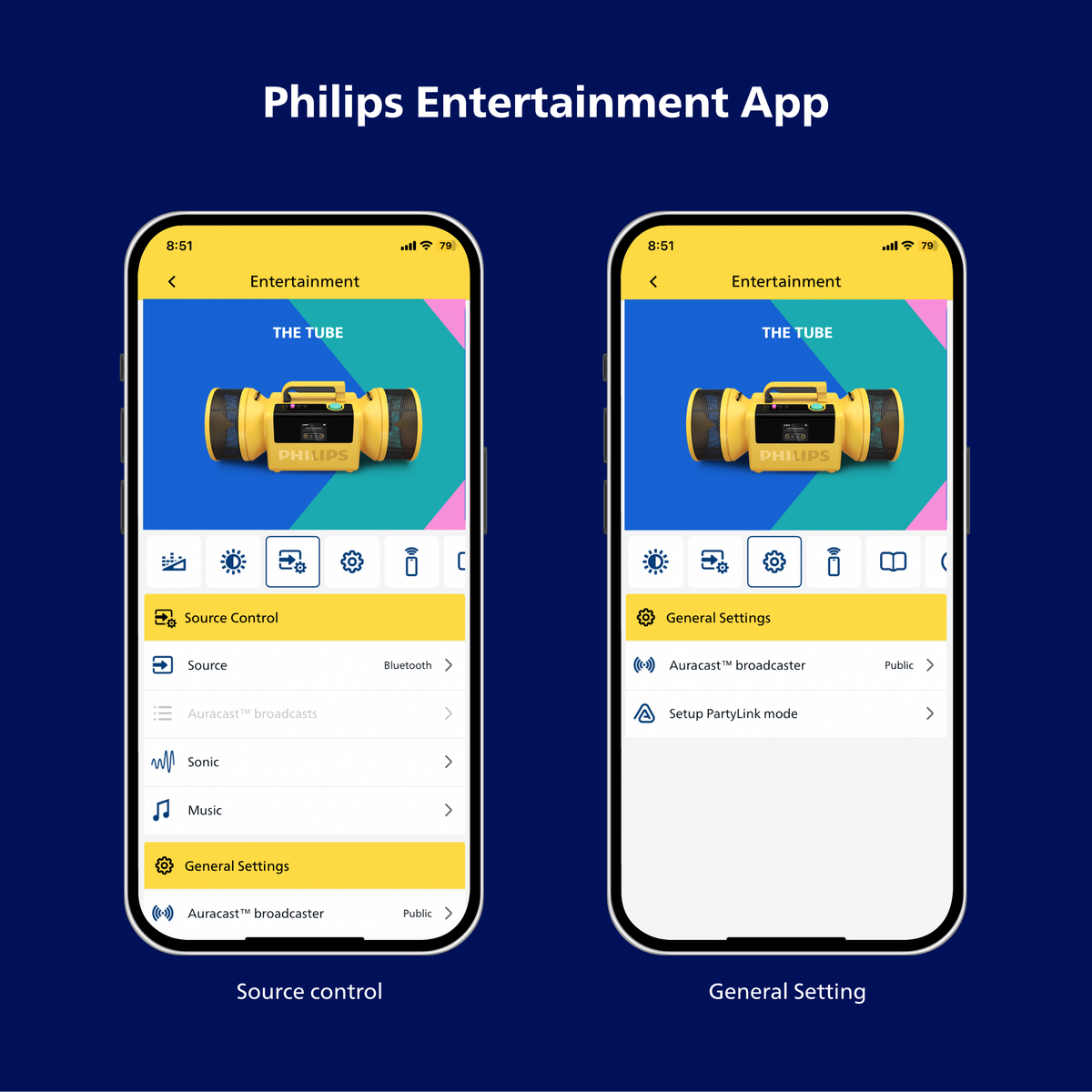 Philips The Tube Wireless Portable Speaker – 280W Max Stereo, IP67 Waterproof, 24H Playtime & LED Lights (TAMS80Y)