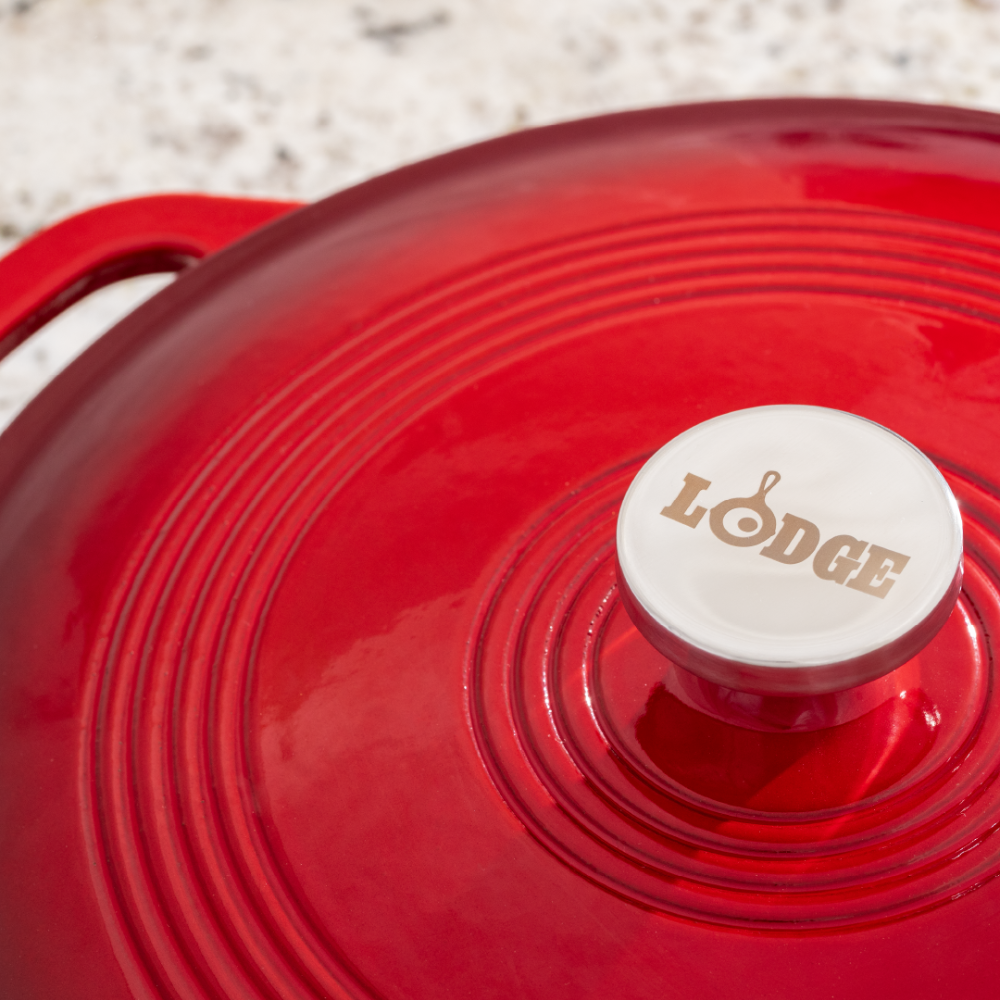 Lodge Cast Iron 3.6 Quart Red Enameled Cast Iron Covered Casserole (EC3CC43)